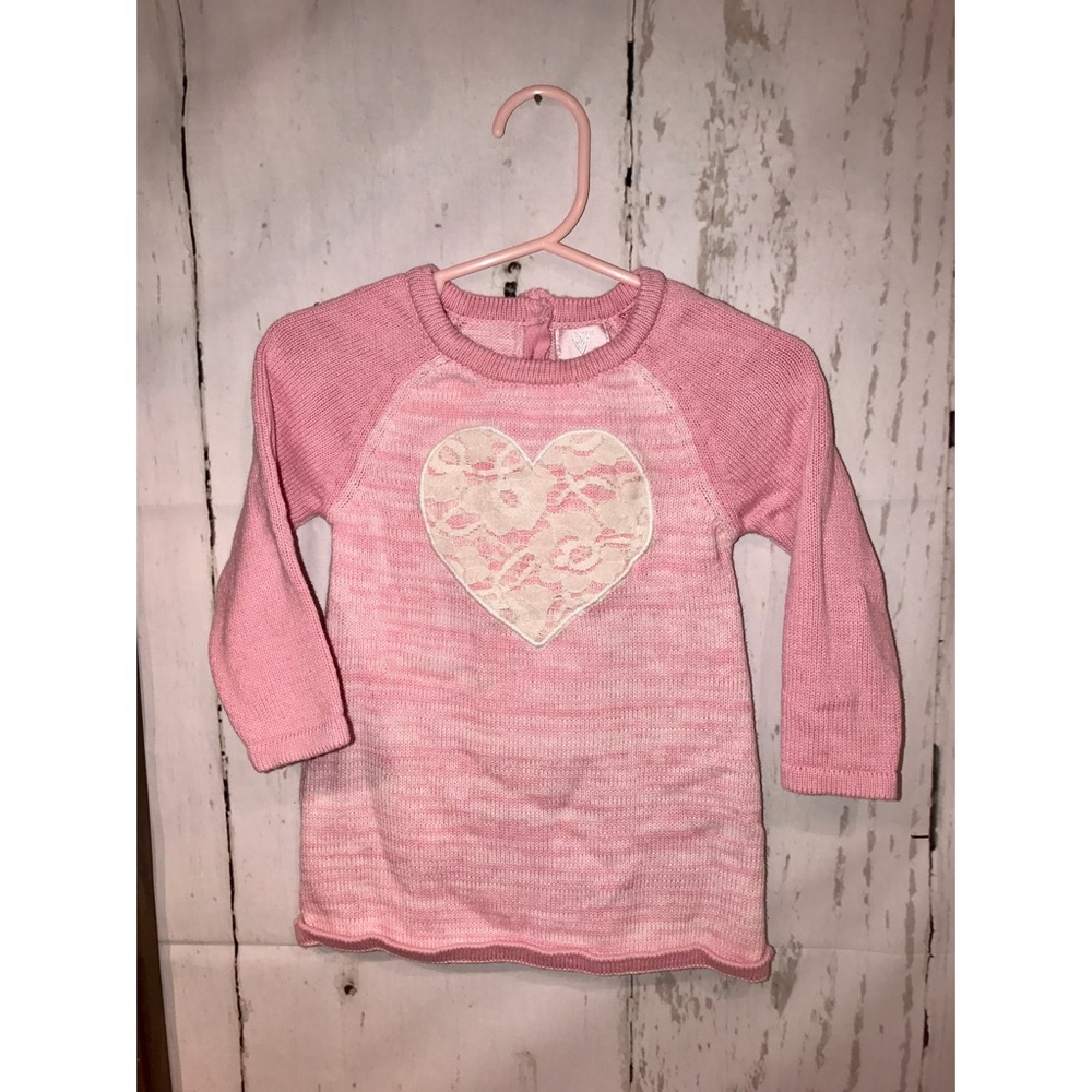 Toddler Baby Pink Sweater Dress with Heart Emblem